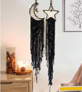 Dream Catchers Black Star Moon Dream Catcher with Lights-Macrame Dreamcatcher Bedroom Wall Hanging Decor,Dream Catcher Girls Room Decor Teenager Gifts Dream Catchers for Boys Mom Women