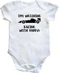 Hippowarehouse Shhh. I'm Watching Racing with Daddy!! baby vest bodysuit (short sleeve) boys girls White