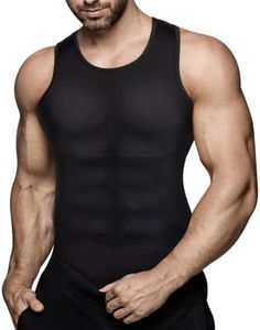 Eleady Mens Compression Shirt Slimming Body Shaper Vest Workout Tank Tops Abs Abdomen Undershirts, Black, X-Large