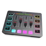 FIFINE Gaming Audio Mixer with XLR Microphone Interface, DJ PC RGB Mixer with Volume Fader, Individual Control, Mute and Monitoring, 48V Phantom Power, for Streaming/Podcast/Content Creation-SC3