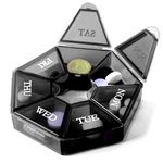 7-Sided portable pill box medicine planner small case (seven day weekly travel container) Medication, vitamin holder boxes organizer pillbox dispenser organizer, sorter and reminder containers (Black)