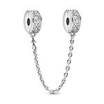 Clip Safety Chain Charm 925 Sterling Silver Pendant,Girl Jewelry Beads Gifts for Pandora Women Bracelet&Necklace A0175