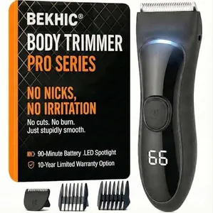 Men’s Groin & Body Hair Trimmer – Waterproof Electric Ball Trimmer with Skin-Friendly Ceramic Blade, with LED Light Manscaping Razor for Pubic Area, Chest, Back & Armpits,90 Minutes Shaving