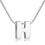 Candyfancy 1.0mm 18 inch 925 Sterling Silver 26 Small Letters Alphabet A-Z Initial Pendant Box Chain Necklace (H with Chain)