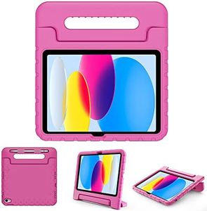 ProCase Kids Case for iPad 10th Generation 10.9 Inch 2022 with Pencil Holder, iPad 10 Cover Shockproof Stand with Convertible Handle Light Weight Kids Friendly Case for Boys Girls Toddlers -Pink