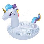 Splash Buddies Swim Ring – Kid’s Pool Rings – Animated Large Floating Island for Kids Ages 6 and Up – Fun and Colorful Swimming Ring – Large Glitter Water Ring Toy Game for Girls and Boys (Unicorn)