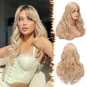 BARSDAR Longue Blond Perruque avec Frange, 66cm Longue Ondulées Layered Blond Perruque pour Femmes, Résistante à la Chaleur Synthétique Cheveux Naturelle Barbie Perruque - Blond Mixte