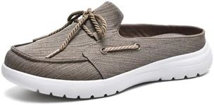 Buyrew Mules for Women Slip on Shoes Comfortable Knit Canvas Walking Flats with Arch Support Breathable Clogs House Slippers Camel 7.5