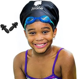 Happy Mane Silicone Swim Cap for Braids and Dreadlocks - Keeps Your Hair Dry While Swimming and Bathing Long Hair, Extensions, and Curly Hair - Large Shower Cap for Women, Men, Kids (Black, Small)