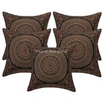 Stylo Culture Banarsi Brocade Decorative Sofa Cushion Covers 16 x 16 Inch Black Square Bohemian Jacquard Weave Gold Polydupion 40x40 cm Home Decor Mandala Floral Pillowcases 150 TC | Set of 5