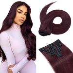 Hairro Clip in Hair Extensions Human Hair 18 inch #99J Wine Red 70g 100% Real Remy Human Hair 8pcs Clip in Hair Extension for Women Soft Smooth Natural Straight Hair