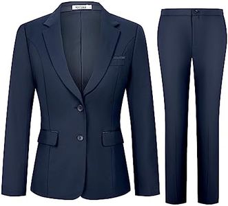 Kelyaa Women's 2 Piece Suit Lady 2 Button Notched Lapel Business Work Office Slim Fit Blazer Jacket Pants Set Navy Blue