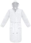 A&B Traders Mens Womens Hooded Bathrobe 100% Soft Cotton Terry Towelling Dressing Gown House Coat (White)