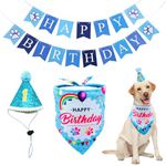 BIPY Blue Dog 1st Birthday Hat Bandana Banner for Boys Small Medium Dogs Cats Soft Bibs Doggy Party Grooming Supplies Celebration Birthday Bandana Set Costumes Headwear