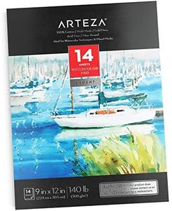 ARTEZA 9X12 Watercolor Pad, 14 Sheets (140Lb/300Gsm), Cotton, Cold-Pressed, Acid-Free Paper, Ideal for Watercolor Techniques and Mixed Media