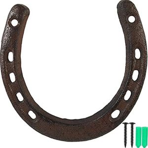 ROYHOO Cast Iron Horseshoe，for Good Lucky, Durable Cast Iron Medium Horseshoe 5 Holes On Each Side for Wall Hung(Dark Brown)