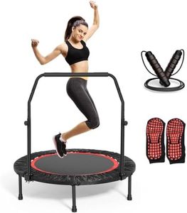 40" Fitness Mini Trampolines, MUVKQC Foldable Trampoline with Adjustable Foam Handle, Stable & Quiet Exercise Workout Rebounder Trampolines for Kids Adults Indoor/Garden Workout, Max Load 300KG