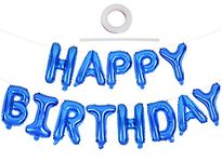 TONIFUL Blue Happy Birthday Balloons 16 Inch Mylar Foil Letters Birthday Sign Banner Balloon Bunting Reusable for Girls Boys Kids & Adults Birthday Decorations and Party Supplies