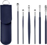 FirstTry Innovative Spring Earwax Cleansing Tool Set | Portable Ear Wax Removal Set | Spoon Ear Picks | 6 Pcs Cleaning Kit for Home and Travel with Leather Storage Bag (Blue)