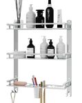 GLOXY Stainless Steel 3 Layer Multipurpose Organizer Bathroom Shelf for Wall with Double Soap Dish and Toothbrush Holder Soap Holder Bathroom Accessories (15 x 5 x 19 inch)