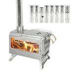 BiggerFire Tent Stove, Secondary Combustion Portable Wood Burning Stove with Side Glass, 430 Stainless Steel Camping Stoves for Winter Hunting Shelter and Outdoor Cooking, Chimney Pipes Included