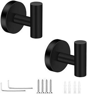 Neween 2PCS Bathroom Towel Hook, Screw in Coat Hooks Wall Mounted Black Robe Hooks, Stainless Steel Heavy Duty Wall Hook Cloth Hanger with 4 Screws for Bathroom Hotel