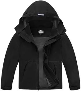 Buyboxs Kids Rain Jacket Boys Lightweight Jackets Waterproof Detachable hooded Zipper Pockets Hiking Coats for Little Kids Black XS 4-5