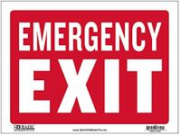 BAZIC Products Emergency Exit Sign 9"X12", Vinyl Plastic Signs, Waterproof Indoor Signage for Store Office Restaurants Bars Retail Salon Shop, 1-Pack