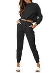 REORIA Womens Long Sleeve Tracksuits 2 Piece Outfits Set Activewear Gym Sets Loungewear with Pockets Black M