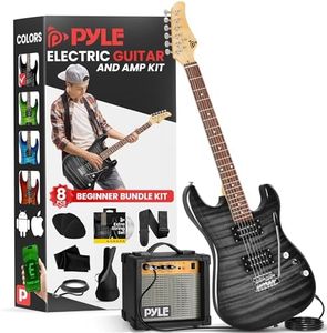 Pyle Electric Guitar Kit with Amp, Full Size Instrument with Humbucker Pickups, Guitarra Electrica Amplifier and Beginner Bundle Accessories, 39" Black