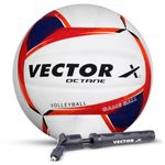 Vector X 18 Panel Octane Microfibre PU Moulded Indoor/Outdoor Volleyball with Butyl Bladder, White-Blue-Red, Size: 4 (Suitable for Practice/Match/Training) + Free Air Needle