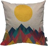 Mugod Sunset Pillow Cover Colorful Geometric Composition Triangle Mountain and Sun Decorative Throw Pillow Cases Cotton Linen Indoor Square Cushion Covers 18x18 Inch for Home Sofa Couch