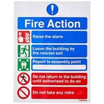 V Safety General Fire Action 5 Message Risks Sign - Portrait - 150mm x 200mm - Self Adhesive Vinyl