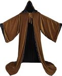 Velvet Halloween Wizard Robe with Satin Lined Hood and Sleeves (Dark Green-Gold)