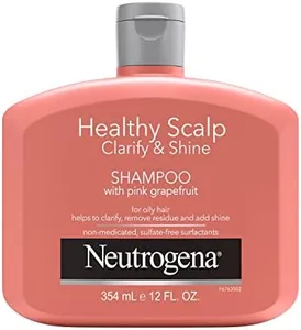 Neutrogena Exfoliating Healthy Scalp Clarify & Shine Shampoo for Oily Hair and Scalp, Anti-Residue Shampoo with Pink Grapefruit, pH-Balanced, Paraben & Phthalate-Free, Color-Safe, 12oz