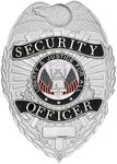 Hero's Pride Security Guard Badge, Enameled & Plated, 5PC Pin Catch Design, 2-1/4 x 3-1/8", Black & Silver-Finish