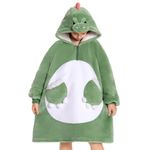 OLAOLA Dinosaur Wearable Blanket Hoodie for Kids - Oversized Animal Hooded Blanket - Soft Warm Cozy Sherpa Fleece Sweatshirt with Pockets & Sleeves for Girls Boys