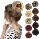 MORICA 1PCS Messy Hair Bun Hair Scrunchies Extension Curly Wavy Messy Synthetic Chignon for Women Updo Hairpiece (Ash Blonde & Bleach Blonde)