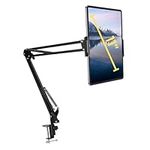 Mobile and Tablet Stand Holder for Desk, Adjustable Height Aluminum Tablet Stand Holder with Strong Clamp and 2 Angle for Reading in Bed, Watching Videos, Typing, Sketching.