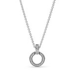 Pandora logo interlocking circles sterling silver pendant with clear cubic zirconia and necklace, 45