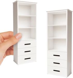 Dollhouse Accessories and Furniture, 1:12 Scale Dollhouse Bookshelf with Openable Drawer, Realistic PLA Mini Bookshelf for Play, Display, and Collection, Perfect Birthday, 2pcs