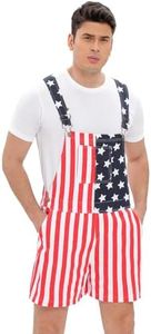 WIDEPAMY Mens Womens Patriotic American Flag Overalls Denim Bib Shorts Adjustable Strap Jean Rompers Short One Piece Jumpsuit (F02-XXL