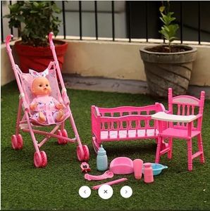 CHEENNY Kid New Toy Set Baby Doll Mini Stroller Real Stroller for Girls (Multicolor)-2024