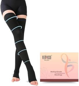 Vericco Wellness Medical Compression Stockings for Varicose Veins | Class 2 Thigh Length | Class II Compression Socks | Varicose veins stockings for Men and Women 23-32 mm Hg (Medium) - Black