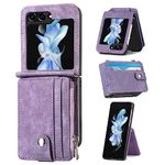 ZCDAYE Case for Samsung Galaxy Z Flip 5 with Removable Card Holder, Leather Samsung Galaxy Z Flip 5 Case Wallet phone cover Protective Samsung Flip 5 Case, Purple
