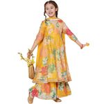 Naixa Girls Rayon Fabric Floral Printed 3/4 Sleeve Yellow Sharara Dress Set,8-9 Years