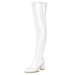 girgod Thigh High Boots for Women Sexy Pointed Toe Over The Knee Boots Cosplay Dance Party Patent Leather Chunky Heels GOGO Knee High Boots, White, 10