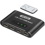 HDMI Switch 3 in 1 Out 4K HDMI Switcher Splitter, 4k/2K Aluminum 3 Port HDMI Switch with IR Remote HDCP1.4 3D Dolby DST, Compatible with PS5/PS4/Xbox/Nintendo Switch/Fire Stick/Roku TV PC and More