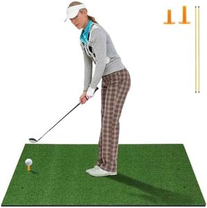LIFEZEAL Golf Abschlagmatte inkl. Gummi Tee, Golf-Matte zusammenrollen, Übungsmatte mit 6 Abschlagpositionen & 2 Ausrichtungsstäbe, Golfmatte für Garten/Garage (152 x 92 x 2,7 cm)