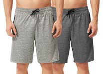 TEX2FIT 2-Pack Men's Gym Shorts with Zipper Pockets, Athletic Shorts with Quick Dry Stretch Fabric (2pcs Set) (Medium, Grey/Dark Grey)